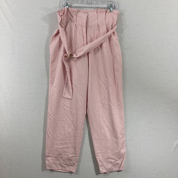 Tularosa size XL Light Pink High Waist Belted Straight Leg Pants Preppy - Picture 1 of 11